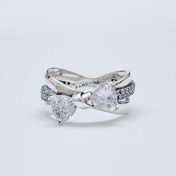 Pandora Sparkling Bow Crossover Ring Size 7.5 - Picture 5 of 7